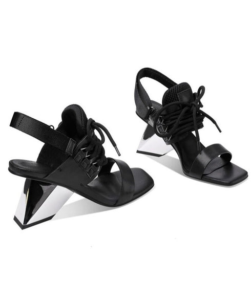 Color Block Lace-Up Sandals